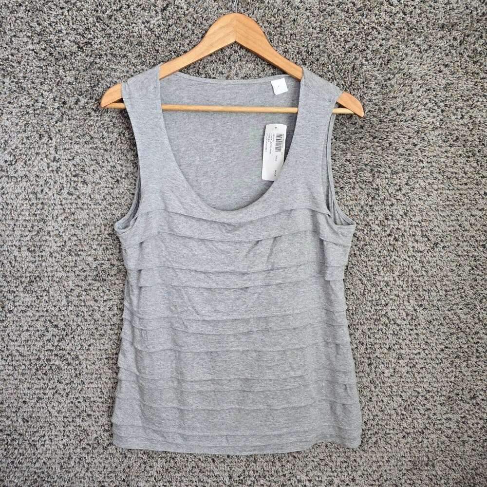Chicos Top Womens 2 US Large Heather Gray‎ Lurex Layers Tank Casual Ladies